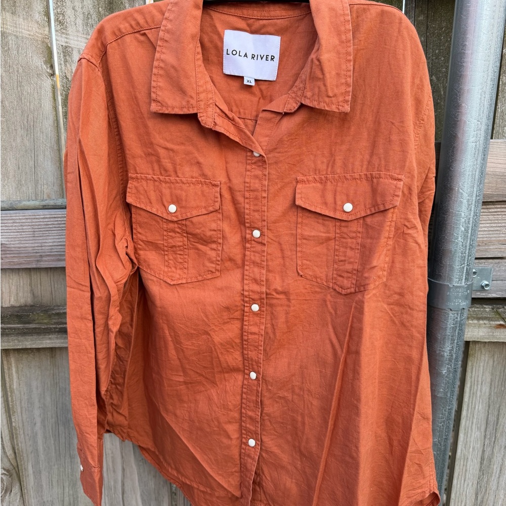 Lola River - Women’s Orange, Pearl Snap, Button-Up Shirt